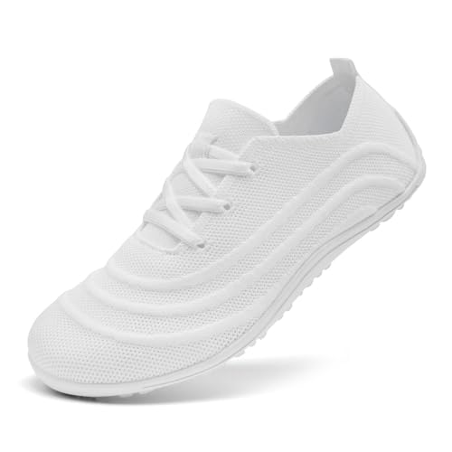 UROMGV Barfußschuhe für Damen Walking und Sportschuhe mit Zero Drop Sohle Laufschuhe lässige Slipper Atmungsaktiv Weich Modische Hausschuhe Weiß_B Größe 39 von UROMGV