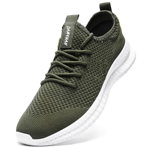 UROMGV Damen Tennisschuhe Straße Laufschuhe Slip On Walking Schuhe Sport Training Schuhe Leichtgewicht Atmungsaktiv Bequeme Freizeitschuhe Mode Outdoor Sportschuhe Fitness Schuhe Grün EU 44 von UROMGV