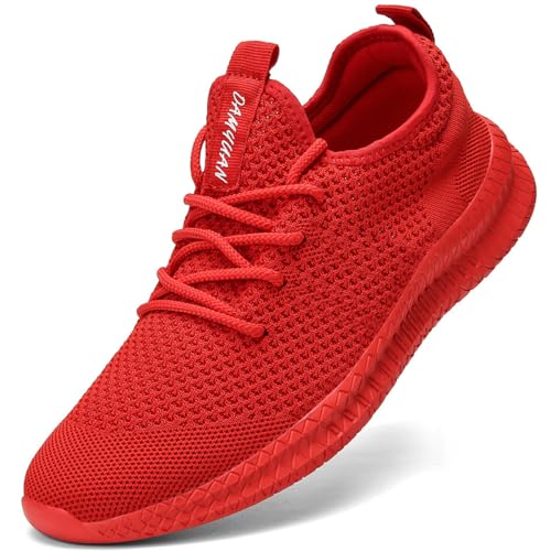 UROMGV Damen Tennisschuhe Straße Laufschuhe Slip On Walking Schuhe Sport Training Schuhe Leichtgewicht Atmungsaktiv Bequeme Freizeitschuhe Mode Outdoor Sportschuhe Fitness Schuhe Rot EU 43 von UROMGV
