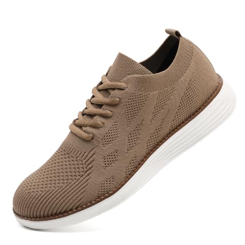 UROMGV Herren Laufschuhe Sportschuhe Turnschuhe Schnürschuh Walkingschuhe Slip On Lässig Flache Schuhe rutschfest AußenschuheInnenbereich Leichte Atmungsaktive Mesh Schuhe Braun EU 46 von UROMGV