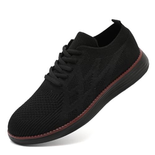 UROMGV Herren Laufschuhe Sportschuhe Turnschuhe Schnürschuh Walkingschuhe Slip On Lässig Flache Schuhe rutschfest AußenschuheInnenbereich Leichte Atmungsaktive Mesh Schuhe Schwarz EU 42 von UROMGV