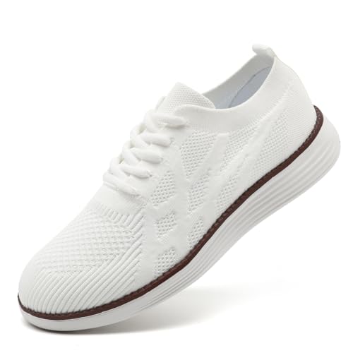 UROMGV Herren Laufschuhe Sportschuhe Turnschuhe Schnürschuh Walkingschuhe Slip On Lässig Flache Schuhe rutschfest AußenschuheInnenbereich Leichte Atmungsaktive Mesh Schuhe Weiß EU 42 von UROMGV