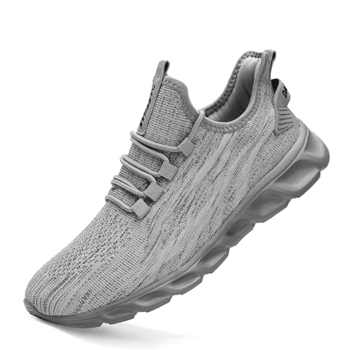 UROMGV Herren Sportschuhe Sneaker Laufschuhe Turnschuhe Herren Tennis Jogging Walkingschuhe Leichtgewichts Atmungsaktiv Freizeit Straßenlaufschuhe Fitness Schuhe Hellgrau EU 46 von UROMGV