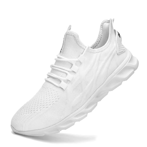 UROMGV Herren Sportschuhe Sneaker Laufschuhe Turnschuhe Herren Tennis Jogging Walkingschuhe Leichtgewichts Atmungsaktiv Freizeit Straßenlaufschuhe Fitness Schuhe Weiß EU 40 von UROMGV