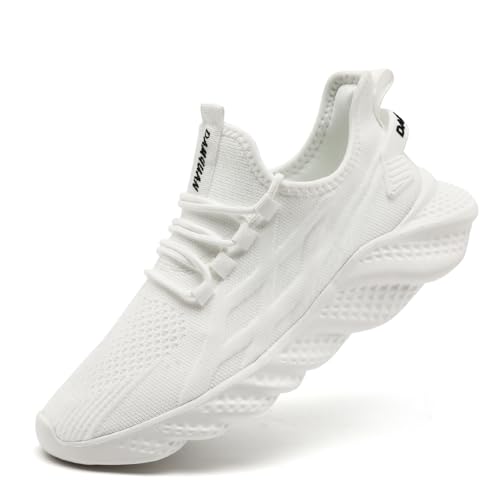 UROMGV Herren Sportschuhe Sneaker Laufschuhe Turnschuhe Herren Tennis Jogging Walkingschuhe Leichtgewichts Atmungsaktiv Freizeit Straßenlaufschuhe Fitness Weiß EU 46 von UROMGV