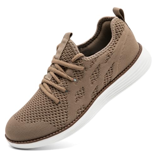 UROMGV Herren Turnschuhe Laufschuhe Slip On Sportschuhe Sneakers Leichte Walkingschuhe Atmungsaktive Straßenlaufschuhe Elastische Sohle Trainingsschuhe Jogging Schuhe Braun 46 von UROMGV