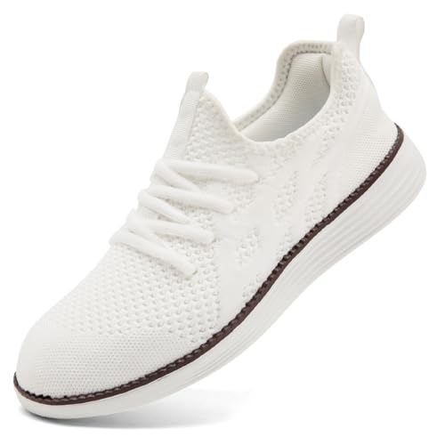 UROMGV Herren Turnschuhe Laufschuhe Slip On Sportschuhe Sneakers Leichte Walkingschuhe Atmungsaktive Straßenlaufschuhe Elastische Sohle Trainingsschuhe Jogging Schuhe Weiß 45 von UROMGV