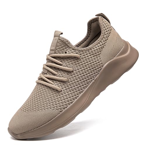 UROMGV Herren Turnschuhe Sportschuhe Slip On Tennisschuhe Wanderschuhe Laufschuhe Straßenlaufschuhe Modische Leichte Atmungsaktive Fitness Gym Joggingschuhe Braun EU 46 von UROMGV