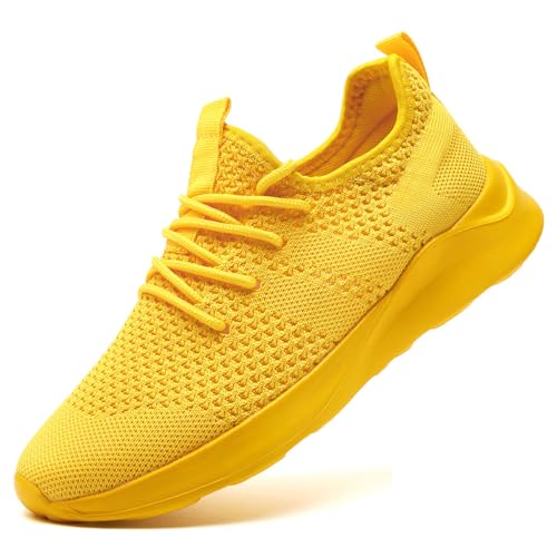 UROMGV Herren Turnschuhe Sportschuhe Slip On Tennisschuhe Wanderschuhe Laufschuhe Straßenlaufschuhe Modische Leichte Atmungsaktive Fitness Gym Joggingschuhe Gelb EU 40 von UROMGV