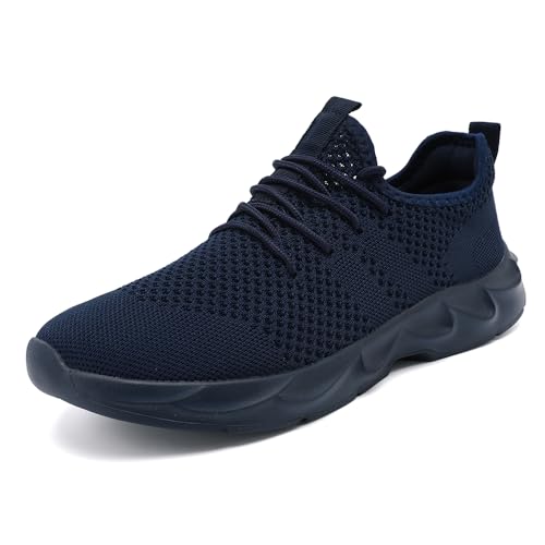 UROMGV Herren Walkingschuhe Turnschuhe Fitnessstudio Sportschuhe Sneaker Running Tennis Schuhe Atmungsaktiv Freizeit Straßenlaufschuhe Slip on Leichtgewichts Schlüpfen Laufschuhe Marineblau 41 von UROMGV