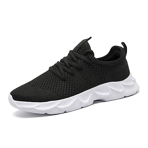 UROMGV Herren Walkingschuhe Turnschuhe Fitnessstudio Sportschuhe Sneaker Running Tennis Schuhe Atmungsaktiv Freizeit Straßenlaufschuhe Slip on Leichtgewichts Schlüpfen Laufschuhe Schwarz und weiß 48 von UROMGV
