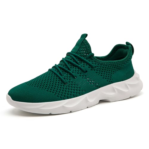 UROMGV Herren Walkingschuhe Turnschuhe Fitnessstudio Sportschuhe Sneaker Running Tennis Schuhe Atmungsaktiv Freizeit Straßenlaufschuhe Slip on Leichtgewichts Schlüpfen Laufschuhe Tiefgrün 44 von UROMGV