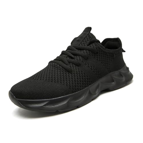 UROMGV Herren Walkingschuhe Turnschuhe Fitnessstudio Sportschuhe Sneaker Running Tennis Schuhe Atmungsaktiv Freizeit Straßenlaufschuhe Slip on Leichtgewichts Schlüpfen Laufschuhe schwarz 44 von UROMGV