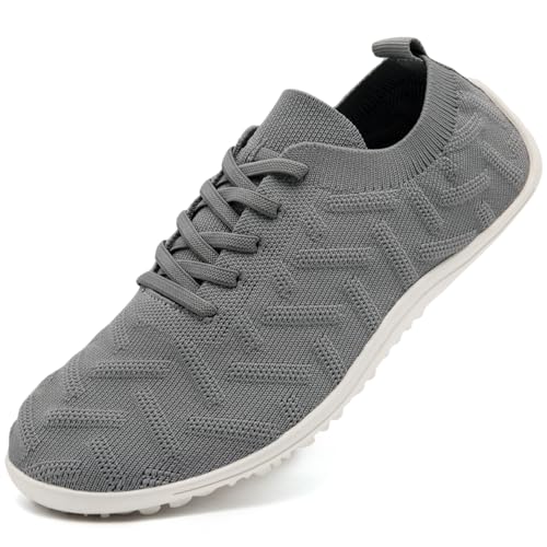 UROMGV Womens Barfuß Trainer Breite Zehe Box Wanderschuhe Reinschlüpfen Laufschuhe rutschfest Zero Drop Sohle Atmungsaktiv und Leicht Hellgrau EU 39 von UROMGV