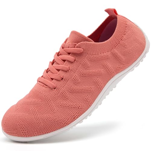 UROMGV Womens Barfuß Trainer Breite Zehe Box Wanderschuhe Reinschlüpfen Laufschuhe rutschfest Zero Drop Sohle Atmungsaktiv und Leicht Rosa EU 40 von UROMGV