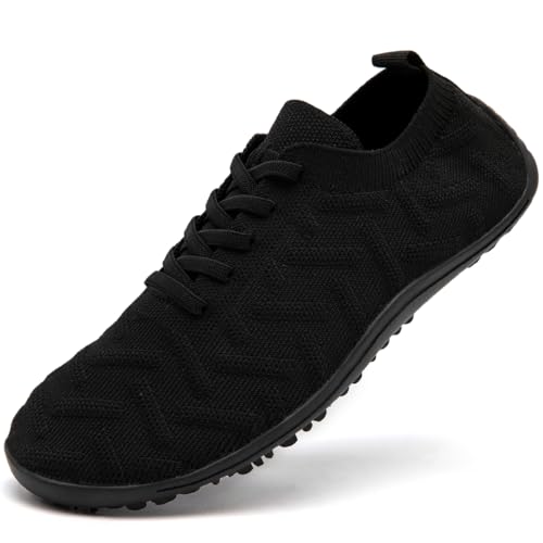 UROMGV Womens Barfuß Trainer Breite Zehe Box Wanderschuhe Reinschlüpfen Laufschuhe rutschfest Zero Drop Sohle Atmungsaktiv und Leicht Schwarz EU 36 von UROMGV