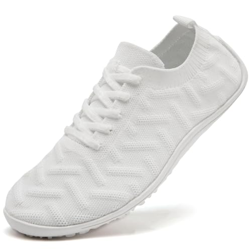 UROMGV Womens Barfuß Trainer Breite Zehe Box Wanderschuhe Reinschlüpfen Laufschuhe rutschfest Zero Drop Sohle Atmungsaktiv und Leicht Weiß EU 42 von UROMGV