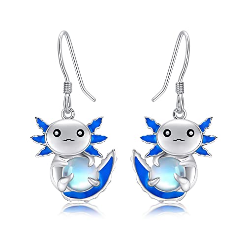 Axolotl-Ohrringe Sterlingsilber Blau Axolotl-Ohrringe mit Mondstein süße Tierohrringe Schmuck Geschenke für Frauen und Mädchen von URONE