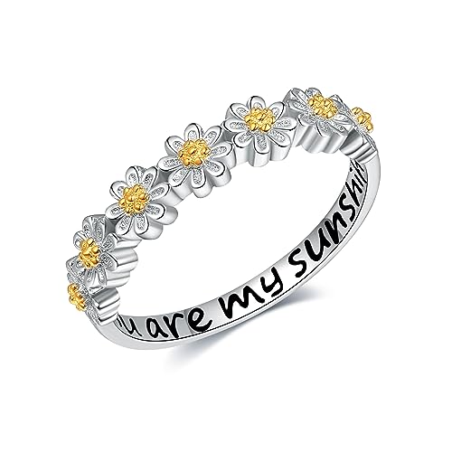 Daisy Flower Ring für Frauen Sterling Silber You Are My Sunshine Ring Daisy Schmuck Geschenke für Frauen Mädchen 7 Größe von URONE