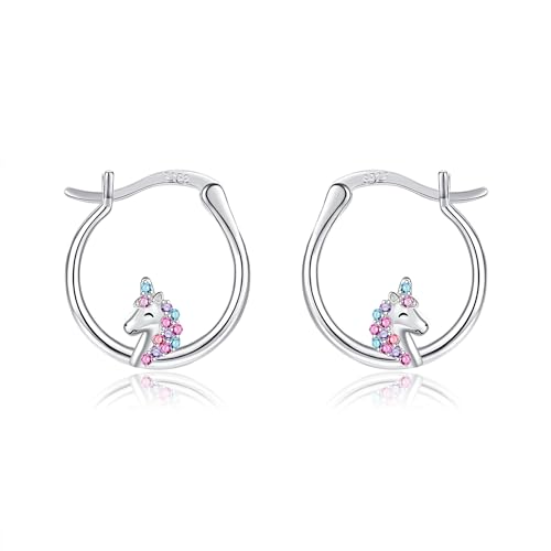 Einhorn Geschenke für Mädchen 925 Sterling Silber Regenbogen Einhorn Hoop Ohrringe Hypoallergen Einhorn Schmuck Geschenk für Mädchen Frauen von URONE