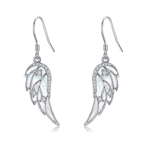 URONE Engelsflügel Ohrring 925 Sterling Silber Tropfenohrring mit weißer Muschel Engelsflügel Schmuck Geschenk für Frauen Mädchen Frau Mutter Tochter von URONE