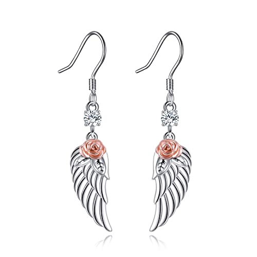 Engelsflügel Ohrringe Sterling Silber Engelsflügel Rose Blume Ohrringe Engel Schmuck Valentinstag Geschenke für Frauen Mädchen von URONE