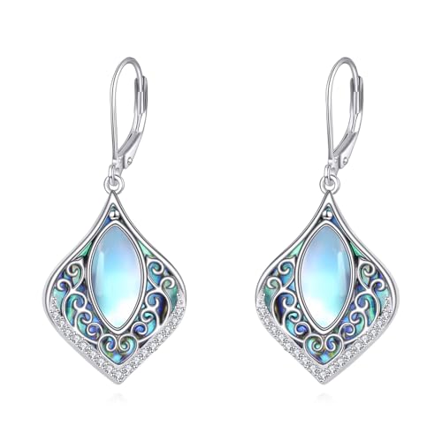 Filigrane Mondstein-Ohrringe Sterlingsilber Filigrane Tropfenform Abalone-Muschel Baumelnde Ohrringe Filigraner Schmuck Geschenke Für Frauen von URONE