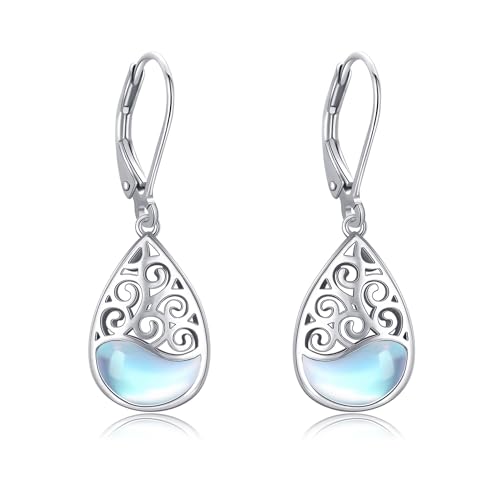 Filigrane Tropfen-Ohrringe Sterling-Silber 925 Filigrane Mondstein-Ohrringe mit Klappverschluss Schmuck für Damen von URONE