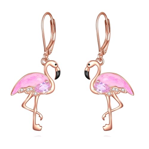 Flamingo-Ohrringe Sterlingsilber Rosa Flamingo-Ohrringe Mit Klapphebel Tierschmuck Geschenke Für Frauen von URONE