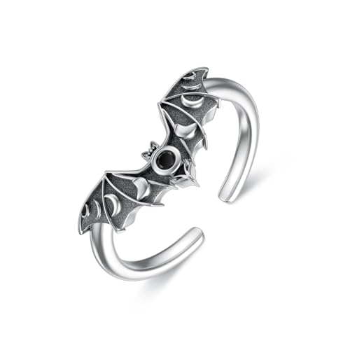 Fledermaus Ring für Frauen Männer Sterling Silber Gothic Fledermaus Einstellbarer Ring Halloween Fledermaus Schmuck Geschenke für Frauen Männer von URONE