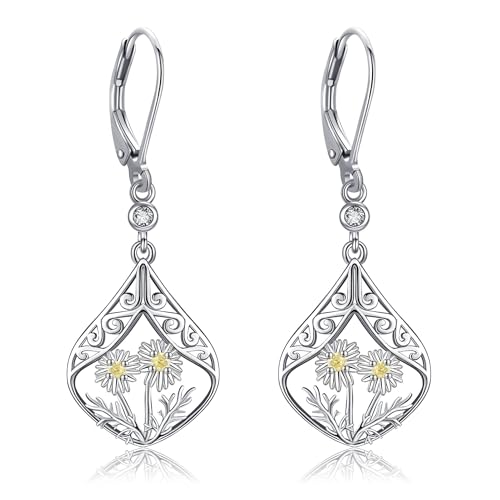 Gänseblümchen Ohrringe Sterling Silber Geburts Blumen Ohrhänger Schmuck Geschenke für Frauen von URONE