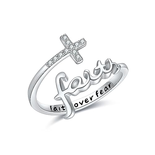 Glaube Kreuz Ringe Einstellbare Sterling Silber Glaube über Furcht Kreuz Ringe Christliche Religiöse Schmuck Geschenke für Frauen Männer von URONE