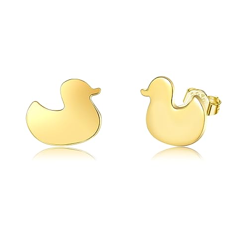 URONE Ente Ohrstecker für Frauen 925 Sterling Silber 14K Vergoldet Ente Ohrringe Enten Schmuck Geschenk für Frauen Entenliebhaber von URONE