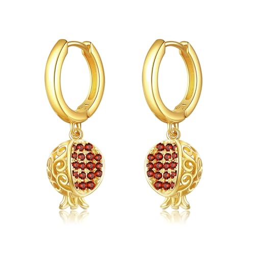 Granatapfel-Ohrringe Sterling-Silber 925 Granatapfel-Filigran-Ohrhänger Vergoldet Obstschmuck für Damen von URONE