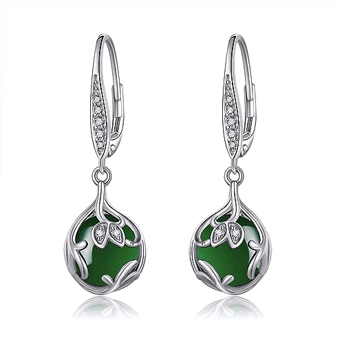Grüner Smaragd Filigrane Ohrringe für Frauen 925 Sterling Sliver Teardrop Drop Dangle Leverback Earrings Grüner Smaragd Schmuck Geschenke für Frauen Mädchen von URONE