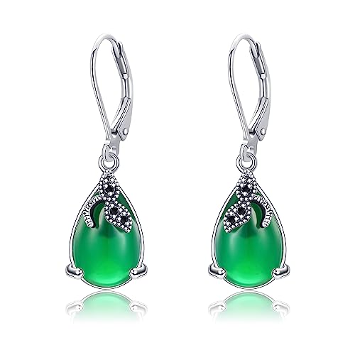 URONE Smaragd Ohrringe 925 Sterling Silber - Grün Tropfen Baumeln Schmuck Geschenk für Frau von URONE