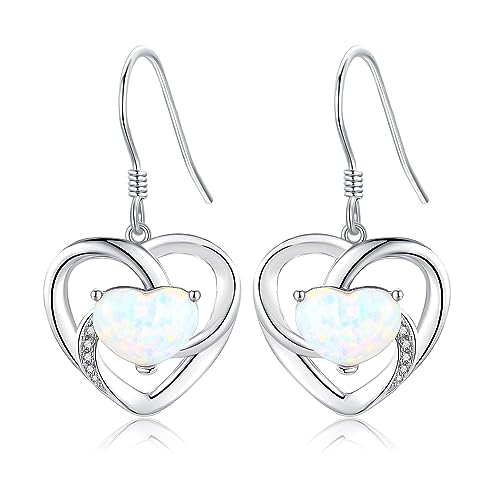 Herz Ohrringe für Frauen 925 Sterling Silber Opal Herz Dangle Drop Ohrringe Opal Schmuck für Frau Mädchen von URONE