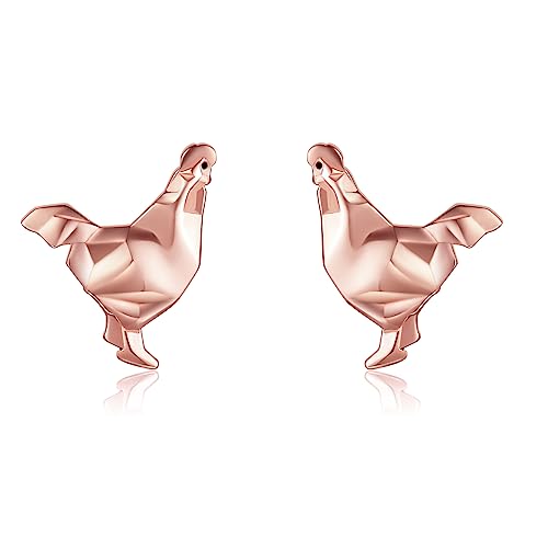 Huhn-Ohrringe Sterlingsilber Origami-Hahn Huhn-Ohrstecker Bauernhoftier-Schmuck Geschenke für Frauen von URONE