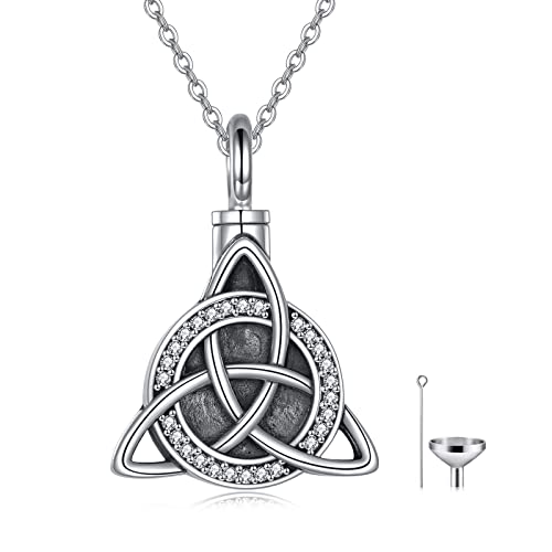 URONE Irische Urnen-Halskette für Asche Sterlingsilber Triquetra keltischer Knoten Urnen-Anhänger Schmuck Erinnerungsgeschenke für Damen und Herren von URONE