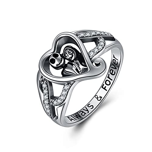 Jack und Sally Ring Sterling Silber Albtraum Geschenke Jack Albtraum Schmuck Schädel Schmuck Geburtstag Weihnachtsgeschenke für Frauen Freundin von URONE