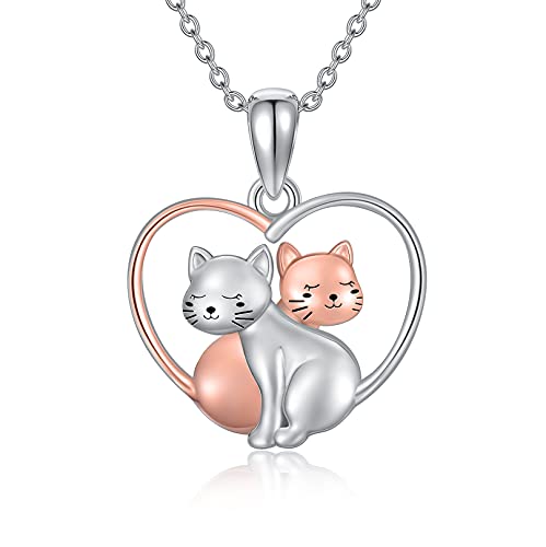 URONE Katzengeschenke für Katzenliebhaber Sterling Silber Katzenherz Anhänger Halskette Roségold Muttertag Geburtstagsschmuck Geschenke für Frauen Mädchen von URONE