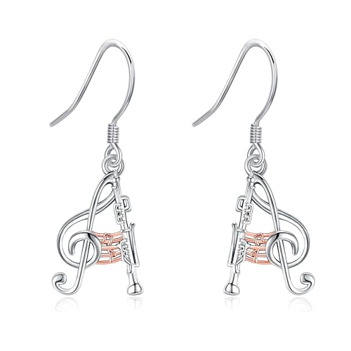 Klarinetten-Ohrringe aus Sterlingsilber Klarinetten-Musiknoten-Ohrhänger Musikschmuck für Frauen Klarinetten-Ohrringe aus Sterlingsilber Klarinetten-Musiknoten-Ohrhänger Musikschmuck für Frauen von URONE
