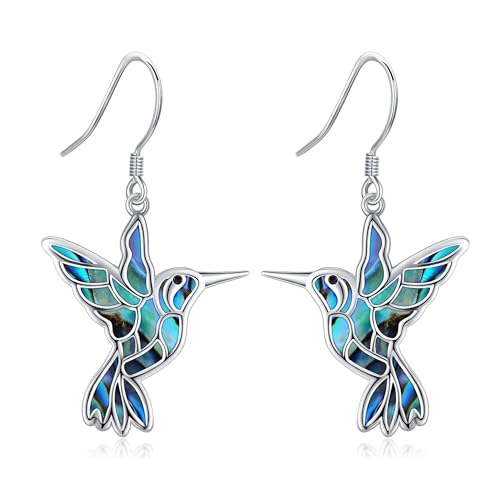 Kolibri-Ohrringe aus Sterlingsilber Kolibri-Ohrringe aus Abalone-Muschel Baumelnde Ohrringe Kolibri-Schmuck für Frauen von URONE