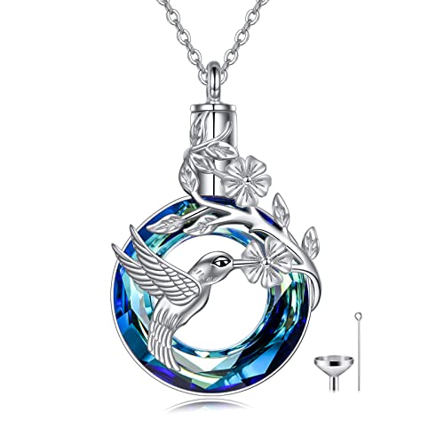 Kolibri Urnen Halskette für Asche 925er Sterlingsilber mit blauem Kristall Feuerbestattungs-Andenken Schmuck für Frauen von URONE