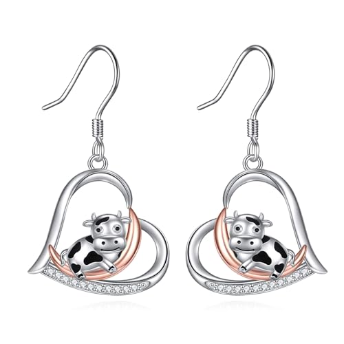 Kuh Ohrringe 925er Sterling Silber Kuh Mond Ohrhänger Tier Ohrringe Schmuck Geschenk für Frauen Mädchen von URONE