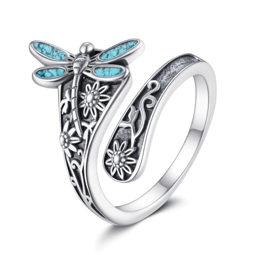 Libellenlöffel Ring 925 Sterling Silber Türkis Ring Vintage Schmuck Geschenke für Damen von URONE