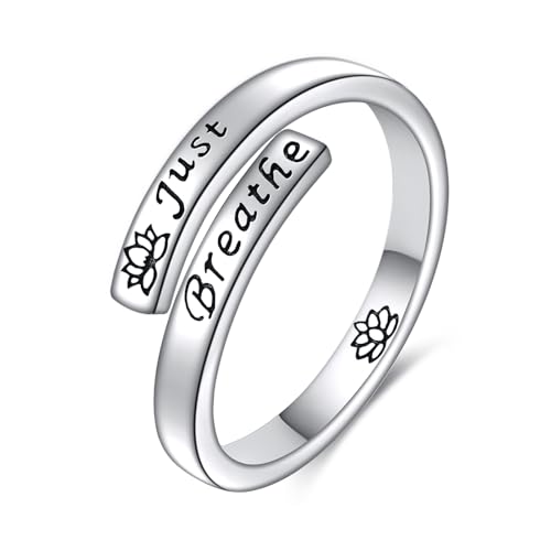 Lotus Just Breathe Ring Sterling Silber Verstellbar Hoffnung Inspirierender Schmuck Geschenke Für Damen von URONE