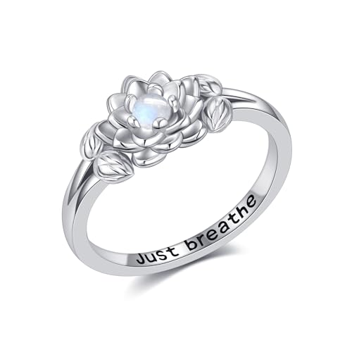 Lotusring 925er Sterlingsilber Lotus Natürlicher Heilmondsteinring Yoga-Lotus-Schmuck Geschenke Für Frauen Größe 57 von URONE