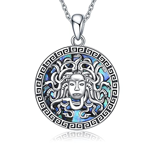 URONE Medusa Anhänger Halskette Sterling Silber mit Abalone Muschel Griechische Mythologie Antikes Griechisches Symbol Medusa Schmuck Geschenke für Frauen Mädchen Freundin von URONE