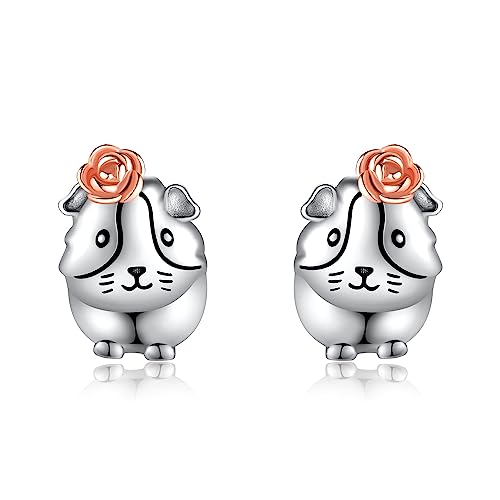 Meerschweinchen-Ohrringe Sterlingsilber Hamster Rosenblüten-Ohrstecker Niedlicher Tierschmuck Geschenke für Frauen und Mädchen von URONE